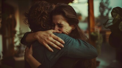 Heartfelt Farewell Embrace Between Loved Ones Expressing Emotions of Connection and Comfort