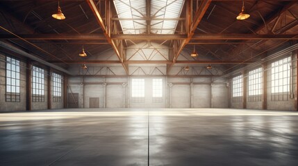 Fototapeta premium Empty factory interior or vacant warehouse
