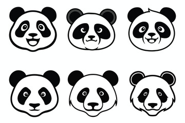 Obraz premium Cute Panda Head Expressions Set Black White Cartoon Vector