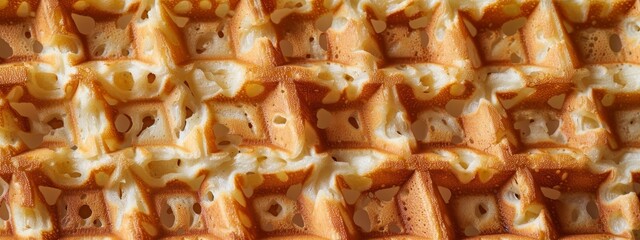  A close-up of a waffle appearing as if crafted from mini waffles