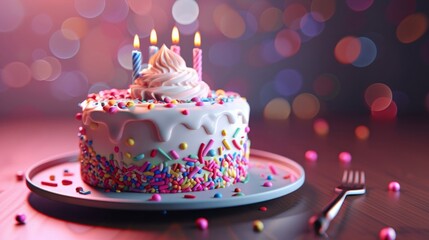 Birthday Cake, Three Dimensional, Cake, Studio Shot, Digitally Generated Image