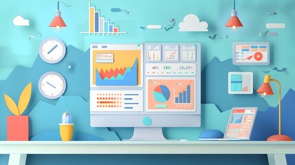 Obraz premium Papercut Social Media Analytics Dashboard with Charts and Graphs