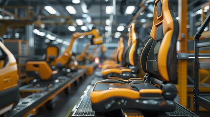Fototapeta premium Efficient Automation HighTech Robots Seamlessly Installing Car Seats with Precision and Speed