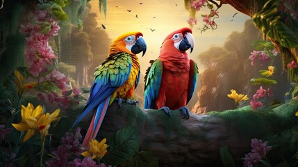 two parrots outdoor
