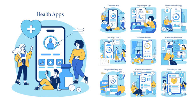 Health Apps. Flat Vector Illustration