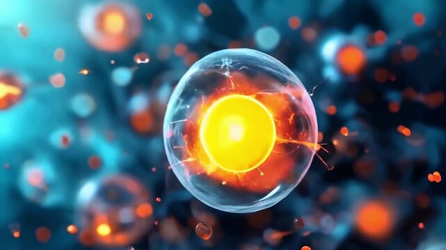 Hydrogen atom with visible protons, neutrons and electrons in a realistic atomic structure. Video generative AI