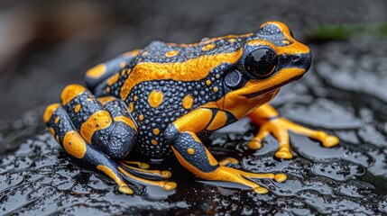 Fototapeta premium Southern Corroboree Frog on Wet Rock