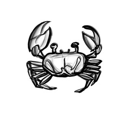 Cartoon crab sketch, background transparent, Black and white