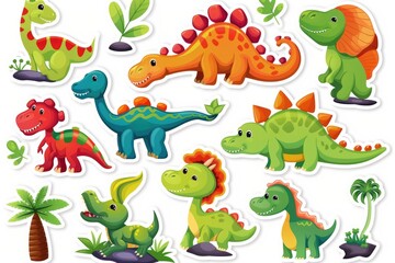Colorful cartoon dinosaur stickers