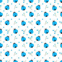 Ladybugs, Bubble and summer flowers seamless pattern. botanical garden insect floral print. For fabric, textile, wallpaper, wrapping paper, clothing, background.