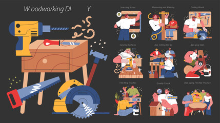 Woodworking DIY. Flat Vector Illustration