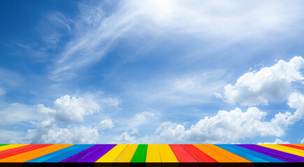 Background Nature Happy pride month LGBT Studio Sky Pastel Space Scene Empy Table , Blue Sky...