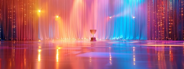 Obraz premium A well-lit stage features a podium positioned in its center, accompanied by lights flanking the sides