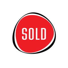 Red sold sign. Vector icon.	