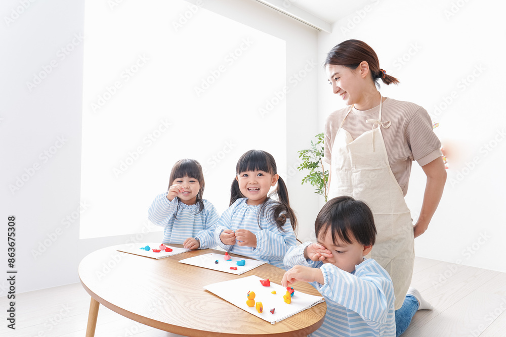 Wall mural 幼稚園の先生と児童