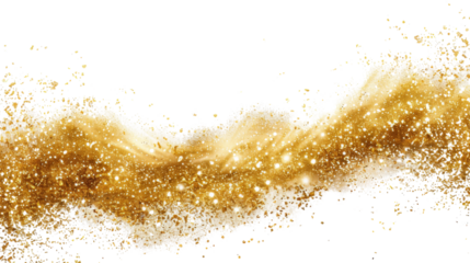 Golden glowing sparks on transparent background