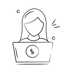 Grab this creative icon of sales girl, online sales girl