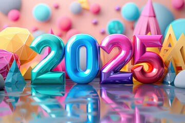 Fototapeta premium Colorful 2025 New Years Celebration