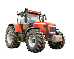 Obraz premium Red tractor isolated on transparent background, side view, farm machinery