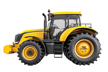 Naklejka premium Yellow modern tractor, side view, on transparent background.
