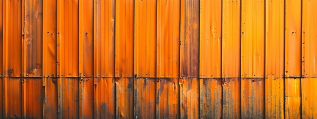  A tight shot of a metal wall adorned with orange paint and a black Stop sign affixed to its side