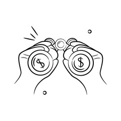 Binoculars in hand with dollar signs showing predictive analysis concept vector
