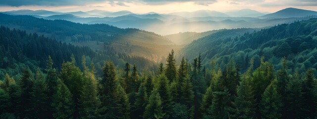 clouds scatter, trees in foreground, mountains in background