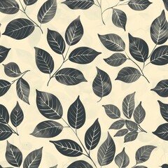 Obraz premium Seamless Floral Pattern with Stylized Black Leaves on a Tan Background