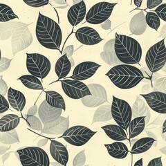 Obraz premium Seamless Floral Pattern. Vintage Botanical Design with Black and Grey Leaves on Beige Background
