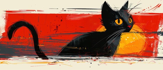 A playful vector cat, with exaggerated features and a mix of sharp and curved lines.