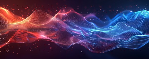 Obraz premium Abstract digital wave pattern in blue and red with particle effects