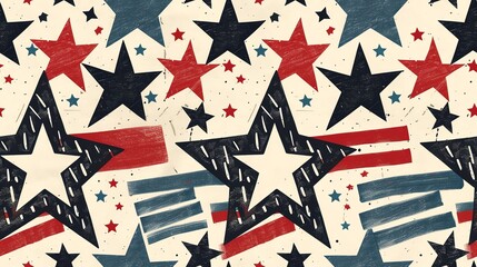 hand-drawn abstract national flag and symbol of the United States seamless pattern, artistic style, vibrant colors, high-quality design