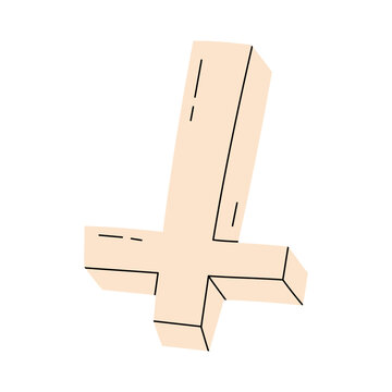 recommend clip art: Cross of Saint Peter, silhouette illustration of inverted upside down Christian or anti Christian and Satanic symbol, isolated on white background. Vectiol stock illustration in hand drawn style