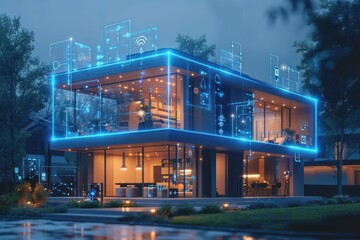 Smart Home Exterior with Futuristic Technology