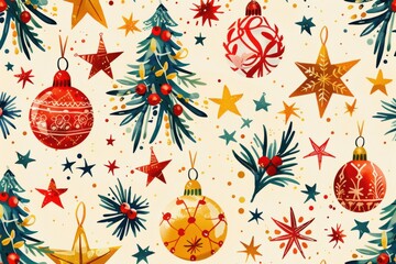 Festive Christmas Ornament and Star Pattern