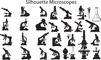 Microscope Elegant Silhouette Vector Illustrations 