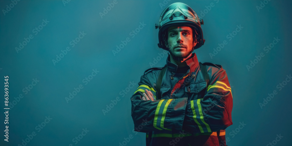 Wall mural portrait of a male firefighter in overalls - Wall murals