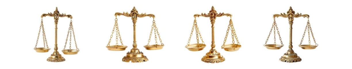 Golden Ornate scales of justice on Transparent background
