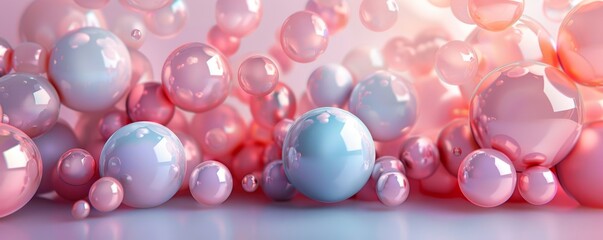 Abstract background of floating pastel-colored spheres with reflective surfaces
