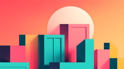 Fototapeta premium Cutting-Edge Advertising Trends in Bold Geometric Cityscape Artwork
