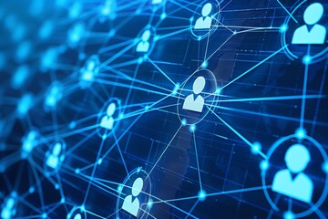 Digital network connections with user icons on a blue background
