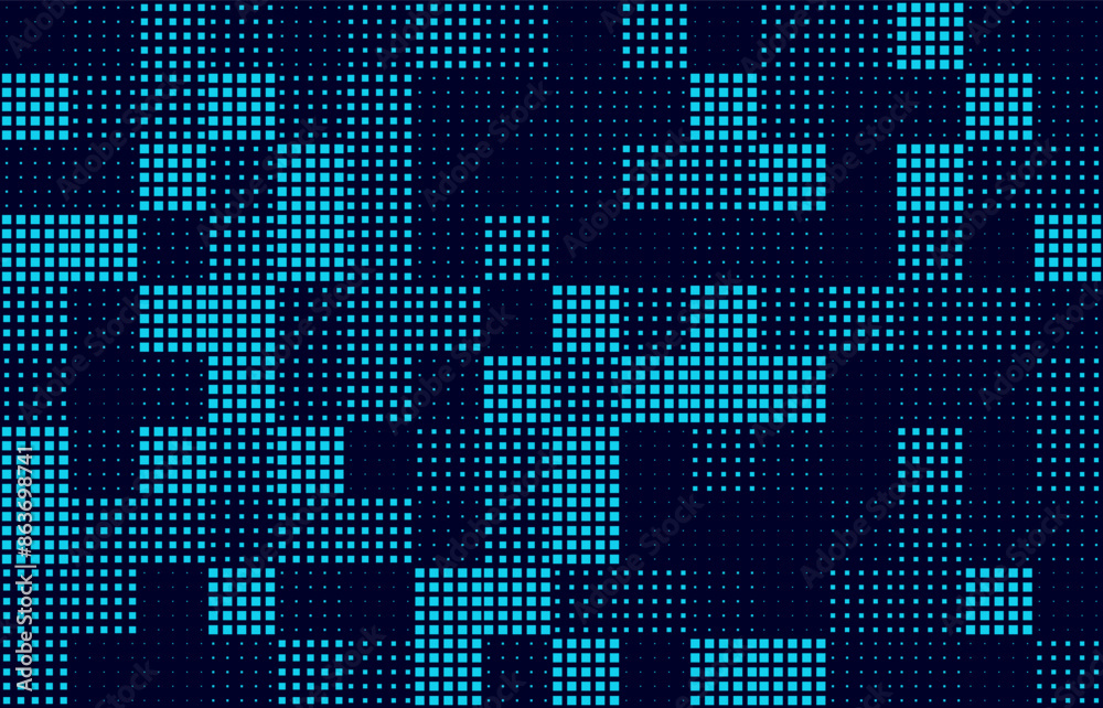 Poster Halftone Pixel Dithering Square Tiles Seamless Pattern. Vintage 8-bit Game Background. Vector Illustration. Pixel Halftone Effect Random Tiles Generative Art.