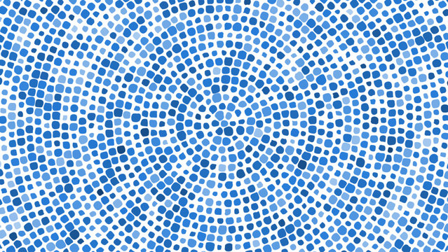 Blue Circular Mosaic Pattern. Decorative Antique Stone Ornament. Paving Circular Pattern. Stone Pebble Mosaic Template for Interior and Exterior Designs, Beauty, Wrapping Paper. Vector Illustration.