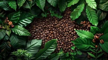 Obraz premium a background image of coffee beans with green leafs
