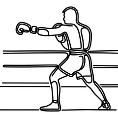 Fototapeta premium Single continuous line drawing of young agile man boxer improve his fight stance at gym. Fair combative sport concept. Trendy one line draw design vector illustration for boxing game promotion media.