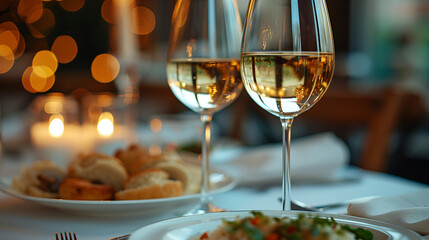 Naklejka premium Glass of wine and snacks on the table.