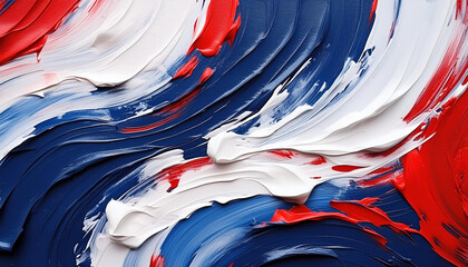 Abstract design with blue, white and red brush strokes. Modern pattern with oil paint texture.