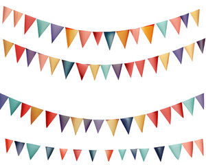 Fototapeta premium Colorful bunting flags arrange in row line on a transparent background