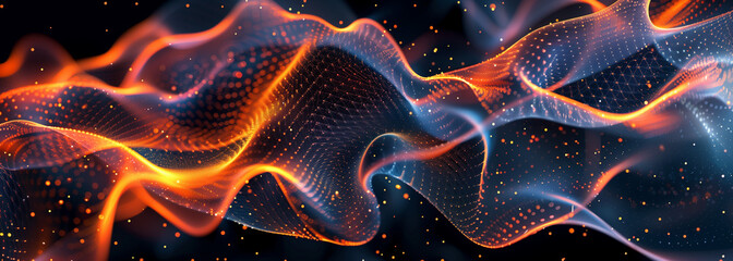 Fototapeta premium Modern Digital Abstract 3D Background. This digital abstract image features a captivating 3D landscape composed of intricate particle waves and dynamic lines.