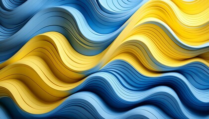 Obraz premium Fluid Harmony: 3D Abstract Wavy Lines in Blue and Yellow